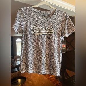 New Era Cowboys Glittery Navy and White Women’s T-Shirt